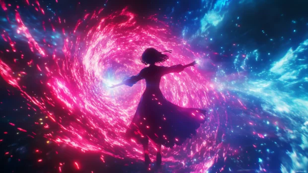 Stylish Moving Anime Wallpapers showing magical girl transformations glowing brightly.