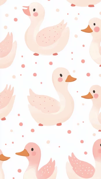 Stylized aesthetic duck heads repeating with blush cheeks and dotted haloes.