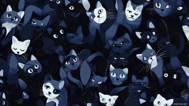Stylized pattern of cats forming a seamless background loop.