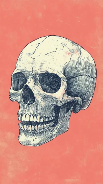 Stylized skull drawn in manga crosshatch technique.