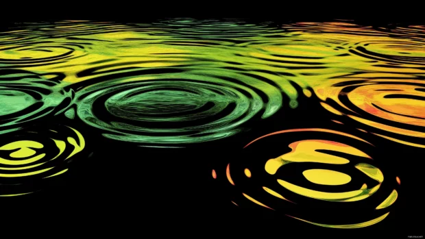 Subtle overlapping neon circles creating a calming ripple effect.