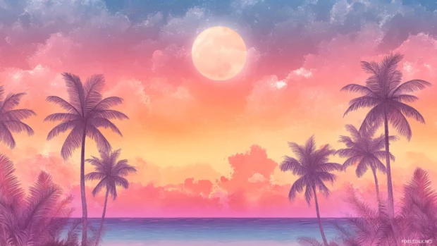 Summer Aesthetic Wallpapers combining beach sunsets, aesthetic summer skies, and soft gradients in a seamless pattern.