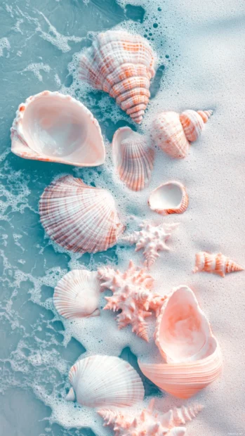 Summer Aesthetic Wallpapers featuring seashell mosaics, ocean inspired pastel aesthetic, and minimal summer graphics.