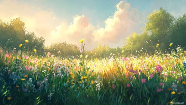 Summer Vibes sweeps across a sunlit meadow dotted with wildflowers swaying lightly in the breeze.