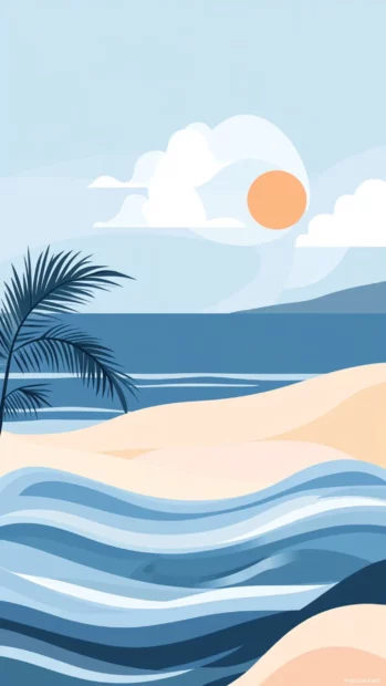 Summer iphone wallpapers with a minimalist beach scene and gentle waves.