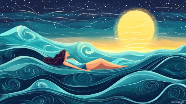 Summertime dreams drift over moonlit waves and soft night skies.