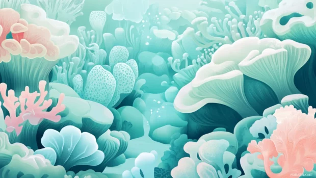 Summertime whispers float through soft coral reefs glowing in pale turquoise.