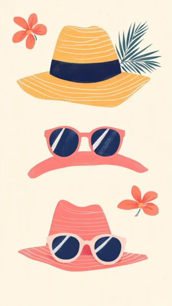 Sun hats and sunglasses combined in a playful Preppy Summer layout.