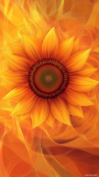 Sunflower icons rotating around abstract orange wheel.