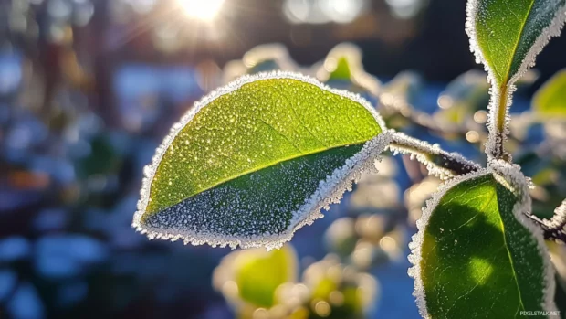 Sunlight glinting off pretty morning frost.
