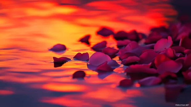 Sunset colors reflecting in Pretty Roses petals.