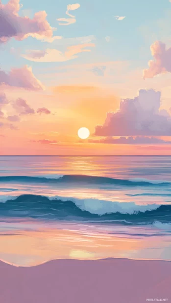 Sunset over the ocean capturing the essence of Summer, soft pastel colors.
