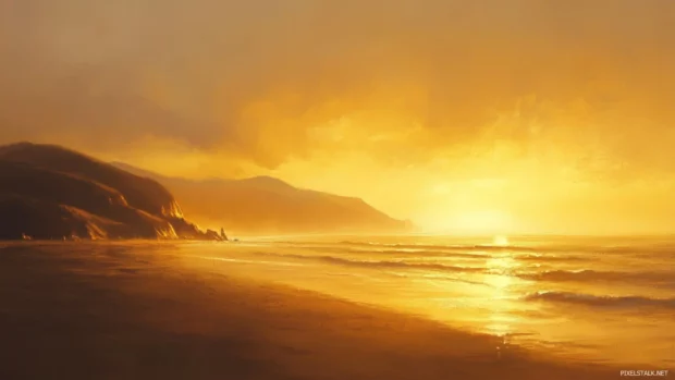 Sunset painting a pretty coastline in golden hues.
