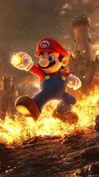 Super Mario iPhone Wallpapers with Mario using fireballs in a castle level full of lava.