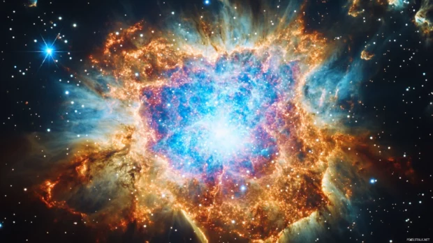Supernova burst captured in mid explosion.