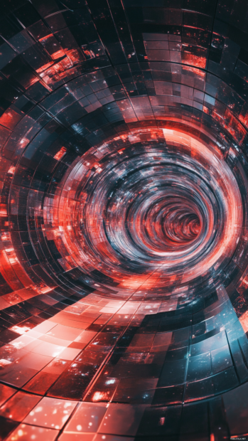 Surreal mirrored tunnels looping into endless space.