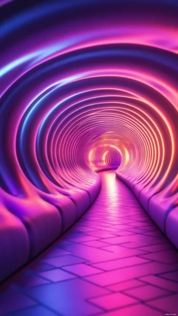 Surreal neon tunnel with spiraling illusions, perfect for an Aesthetic Trippy Wallpaper background.