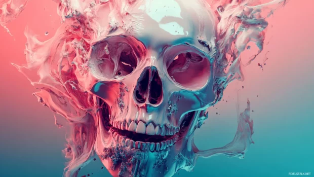 Surreal skull with melted edges and dreamy tones.