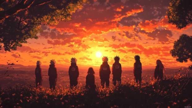 Team 7 reunited in a sunset glow, top Naruto anime wallpapers for PC.