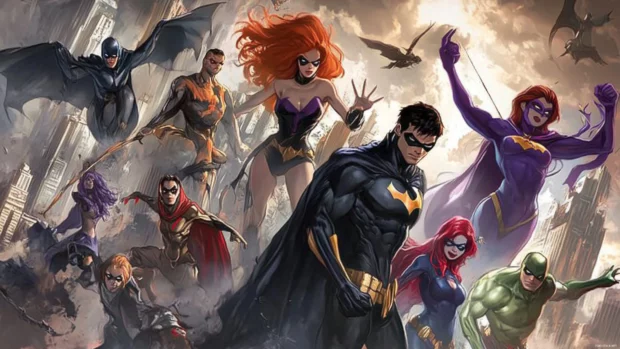 Teen Titans, Robin, Starfire, and Raven, against a city backdrop, Cartoon Network logo in comic book style.