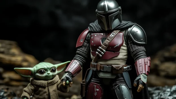 The Mandalorian and Grogu, perfect for fans searching Star Wars desktop wallpapers.