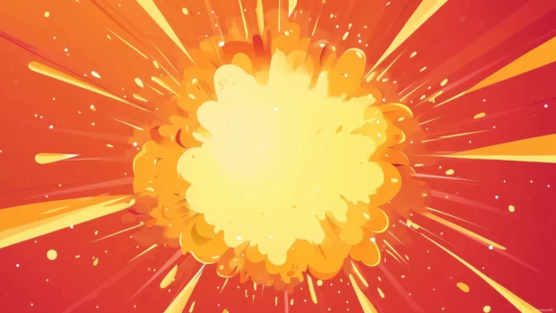 The background features a red cartoon explosion, with yellow in the center and orange on the edges  This is a vector illustration suitable for advertising and design elements, in a comic b.