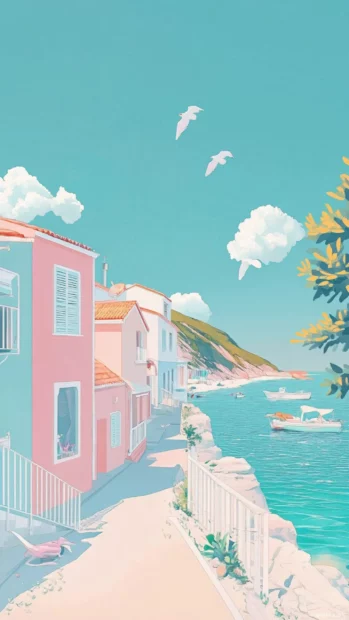 The charm of cute summer scenes captured in pastel aesthetic wallpapers with gentle, playful details.