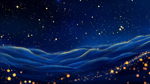 The curve of dunes stitched with falling stars.