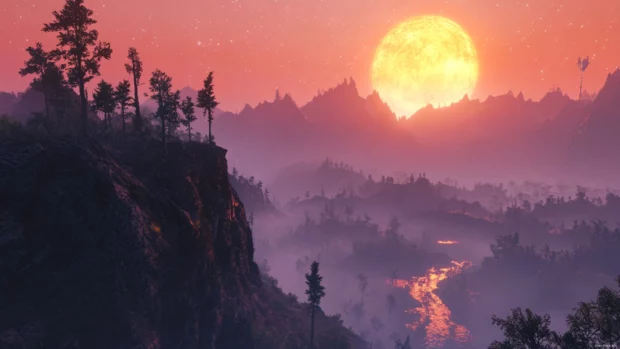The edge of the world glowing in celestial mist.