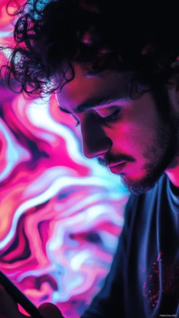 The gentle flow of abstract paint, creating a serene Retro Trippy effect for phone.