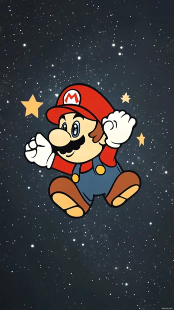 The iconic Super Mario Bros logo shining brightly against a starry background.