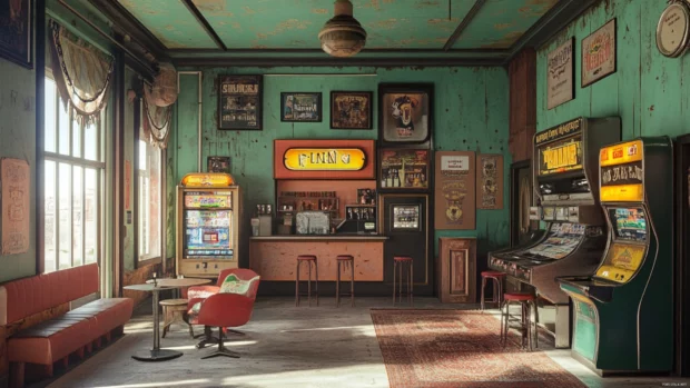 The serene atmosphere of Vintage arcade brought to life with detail.