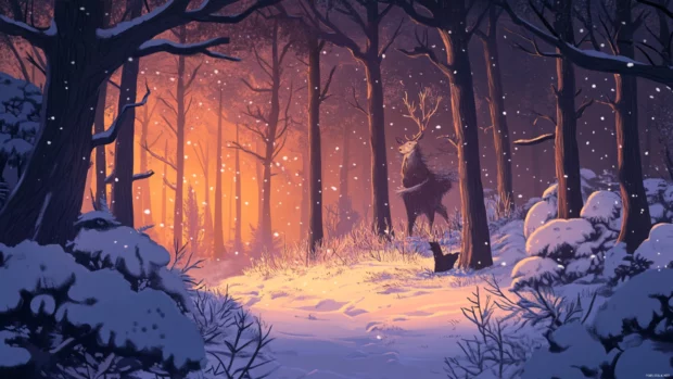 The serene atmosphere of Winter forest brought to life with detail.