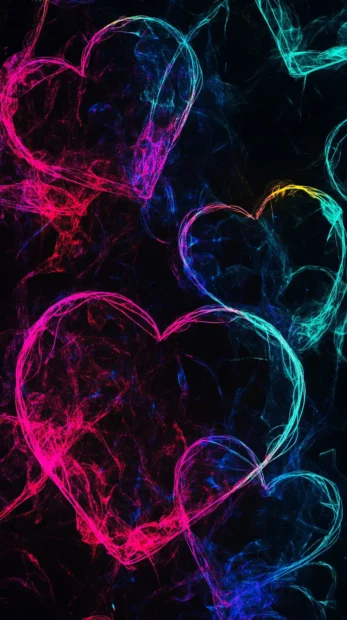 Thin neon heart outline on black background inspired by Neon heart outline wallpaper.
