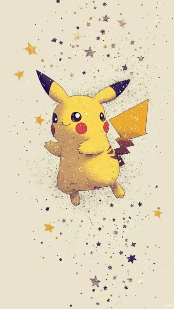 This Cool Pikachu Wallpapers design shows Pikachu sliding sideways with a trail of tiny stars.