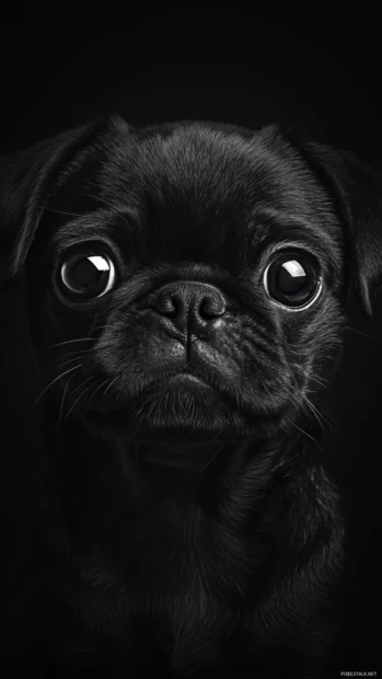 This adorable pug puppy with big eyes is an ideal dog wallpaper for phone screens.