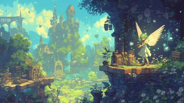 Tinker Bell guiding pixelated stars across a fairy server.