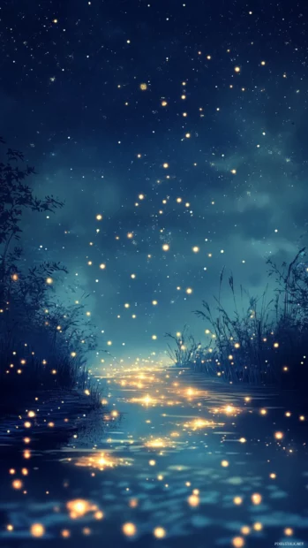 Tiny glowing stars swirl across the lock screen, forming an elegant and magical nightscape.