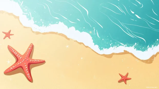 Tiny starfish scatter across Summertime beach corners kissed by sunlight.