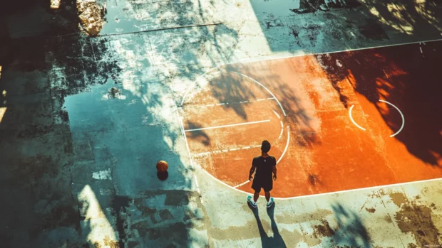Top trending basketball wallpapers with high contrast shadows and court reflections.