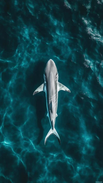 Top view composition of shark in 4K vertical wallpaper for iPhone screens.
