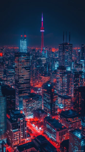 Trendy Lock screen Wallpapers with cyberpunk cityscapes at night.