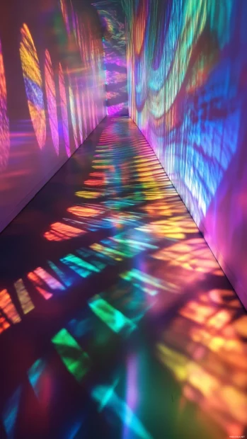 Trippy abstract field of rotating prisms and dynamic color shifting shadows.