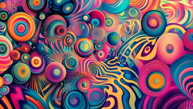 Trippy art wallpaper desktop, a symphony of geometric shapes morphing and shifting, endlessly fascinating, 4K.