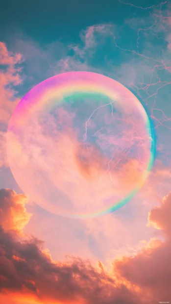Trippy iPhone Wallpapers with rainbow vortex and electric flow lines across a soft gradient sky.