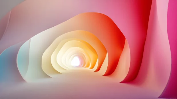 Trippy light tunnel made of motion blur shapes folding into a soft chromatic void.