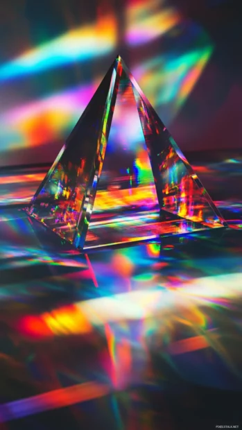 Trippy reflections trapped in an inverted pyramid of shadows and color glitches.