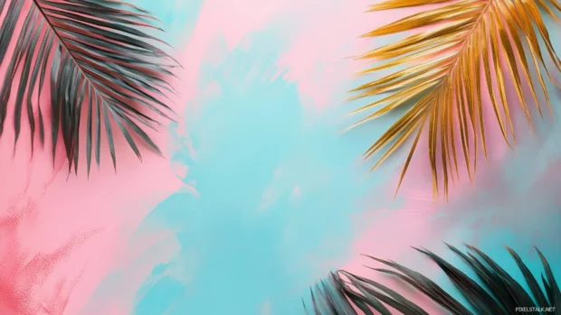 Tropical palm leaves with vibrant summer vibes wallpapers concept captured from above.