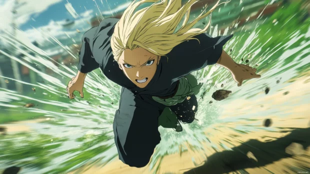 Tsunade smashing the ground with monstrous strength.