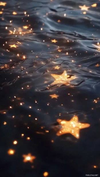 Twilight waves sparkling with tiny golden stars.